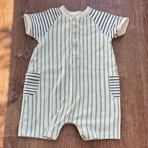 Pehr Organic Cotton Baby Romper in Mint & Navy Stripes